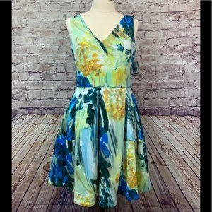 Taylor Pleated Floral Print Scuba Dress Size 10
